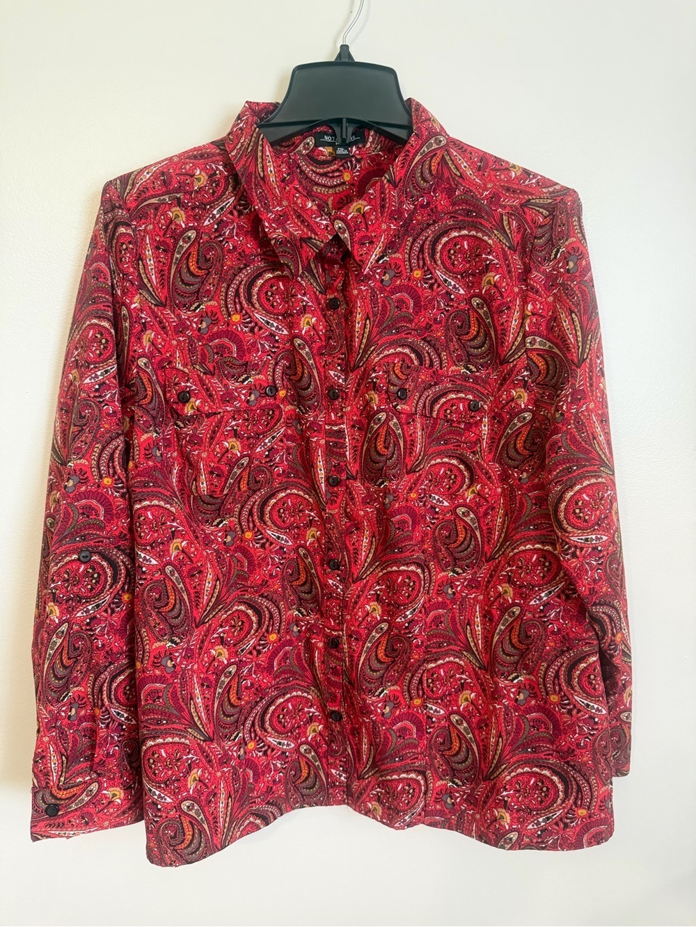 Notations Red Paisley Button-Up long sleeve Blouse Petite XL